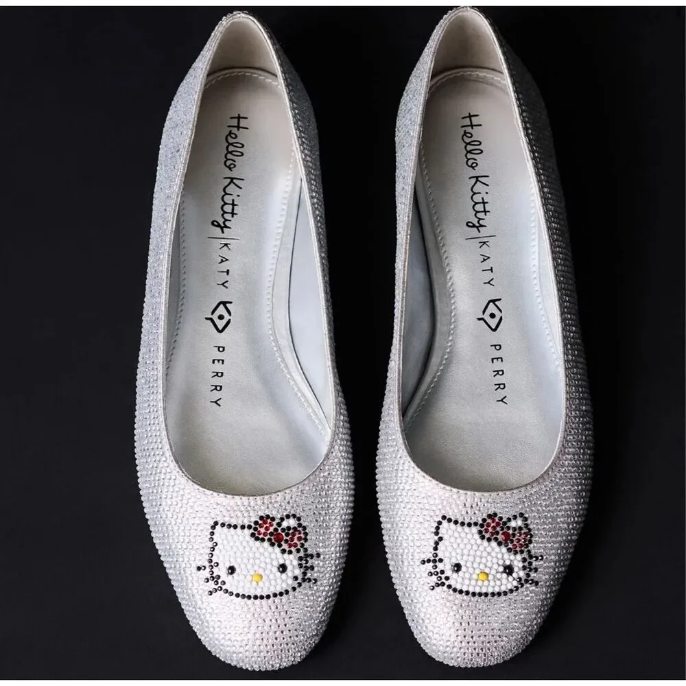 Hello Kitty x Katy Perry Rhinestone Ballet Flats Crystal Bling Womens 11 NEW